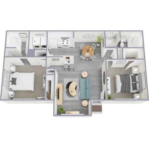 Floor plan for 2 beds, 2 baths, 1152 sqft